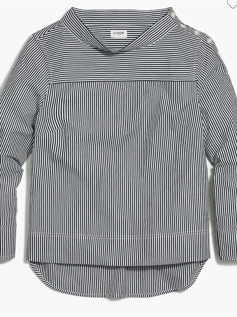 J.Crew Blue White Pinstripe Funnel Neck Top Hi-Low Cotton Blouse 6⁠
